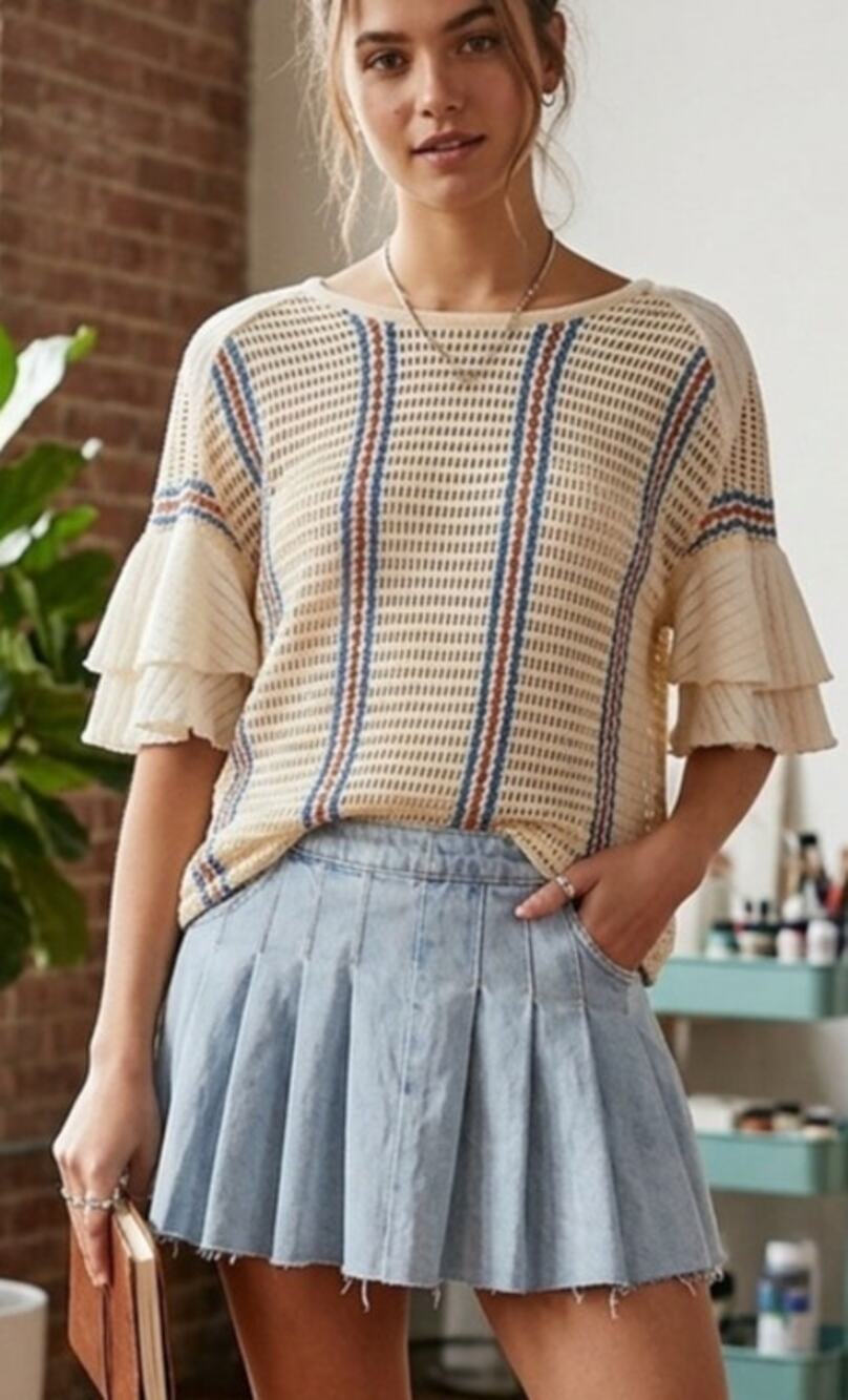 Zara Light Denim Pleated Mini Skirt with Raw Edge Hem